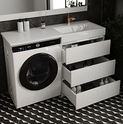 Style Line Тумба с раковиной Даллас 130 R 3 ящика под стиральную машину – фотография-3